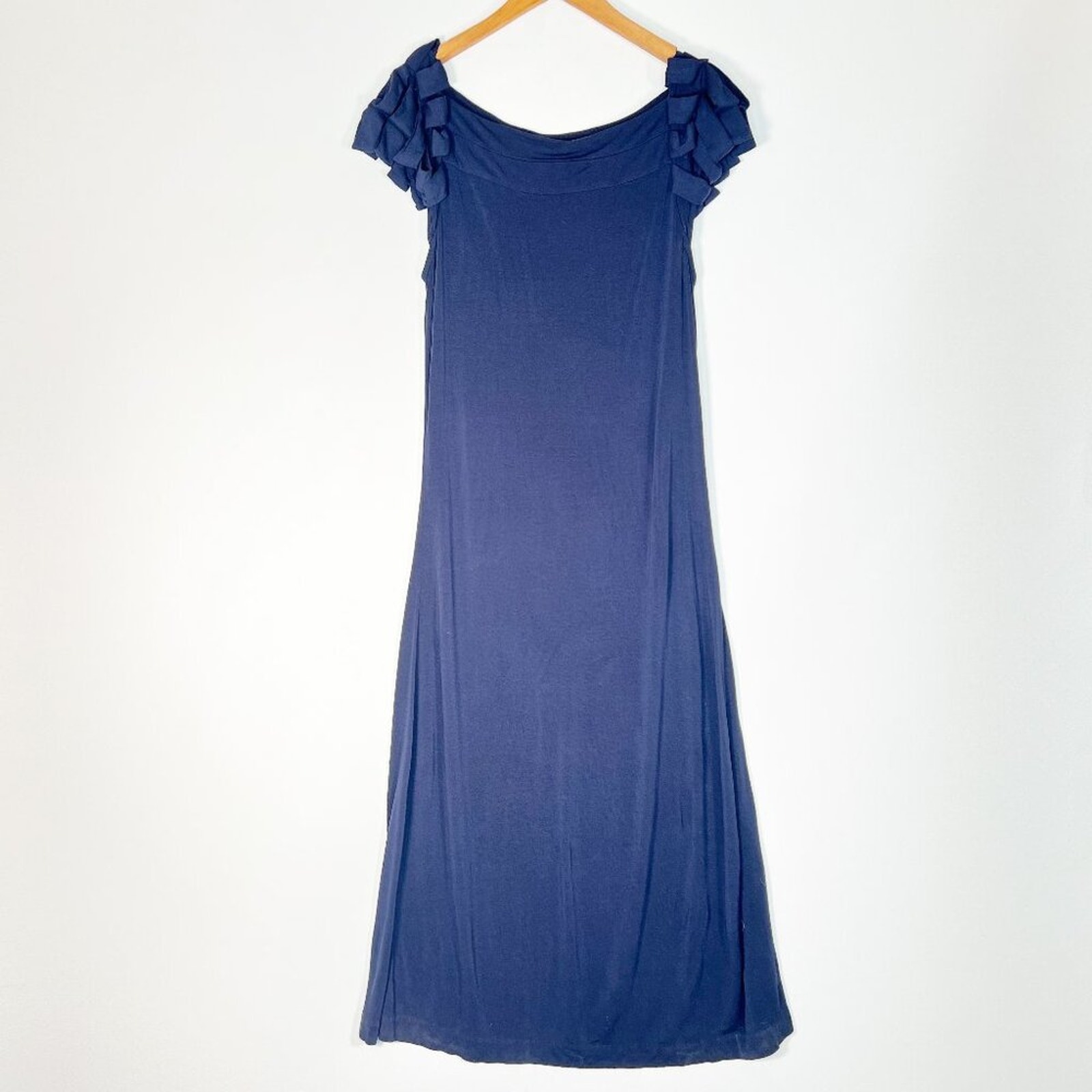 Cynthia Rowley Navy Blue Ruffle Sleeve Jersey Knit Midi Dress Womens S